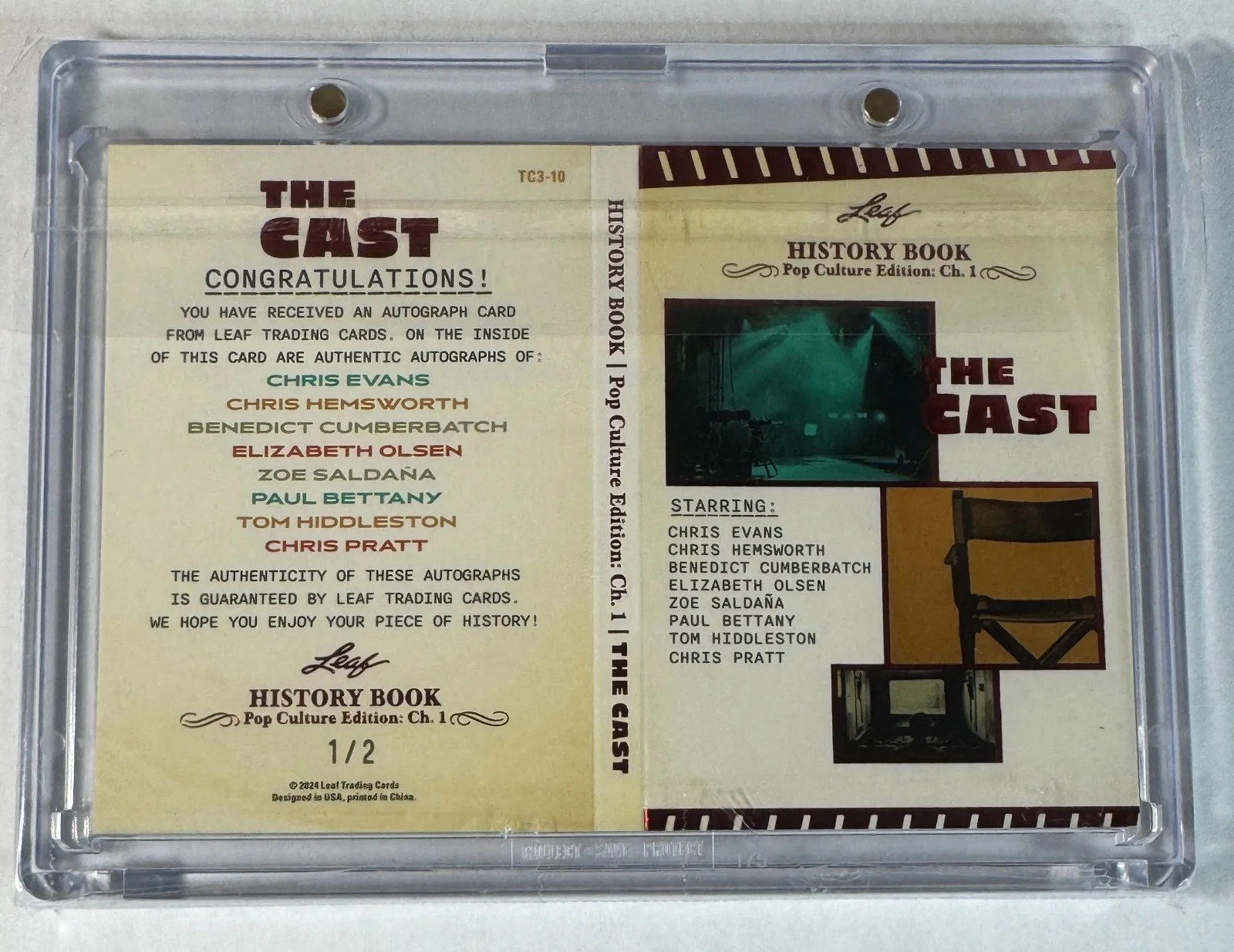 EVANS HEMSWORTH CUMBERBATCH OLSEN SALDANA BETTANY HIDDLESTON PRAT — MARVEL CAST SIGNED LEAF POP CULTURE HISTORY BOOK 8 AUTO'S HEMSWORTH EVANS 1/2 🔥, image 2