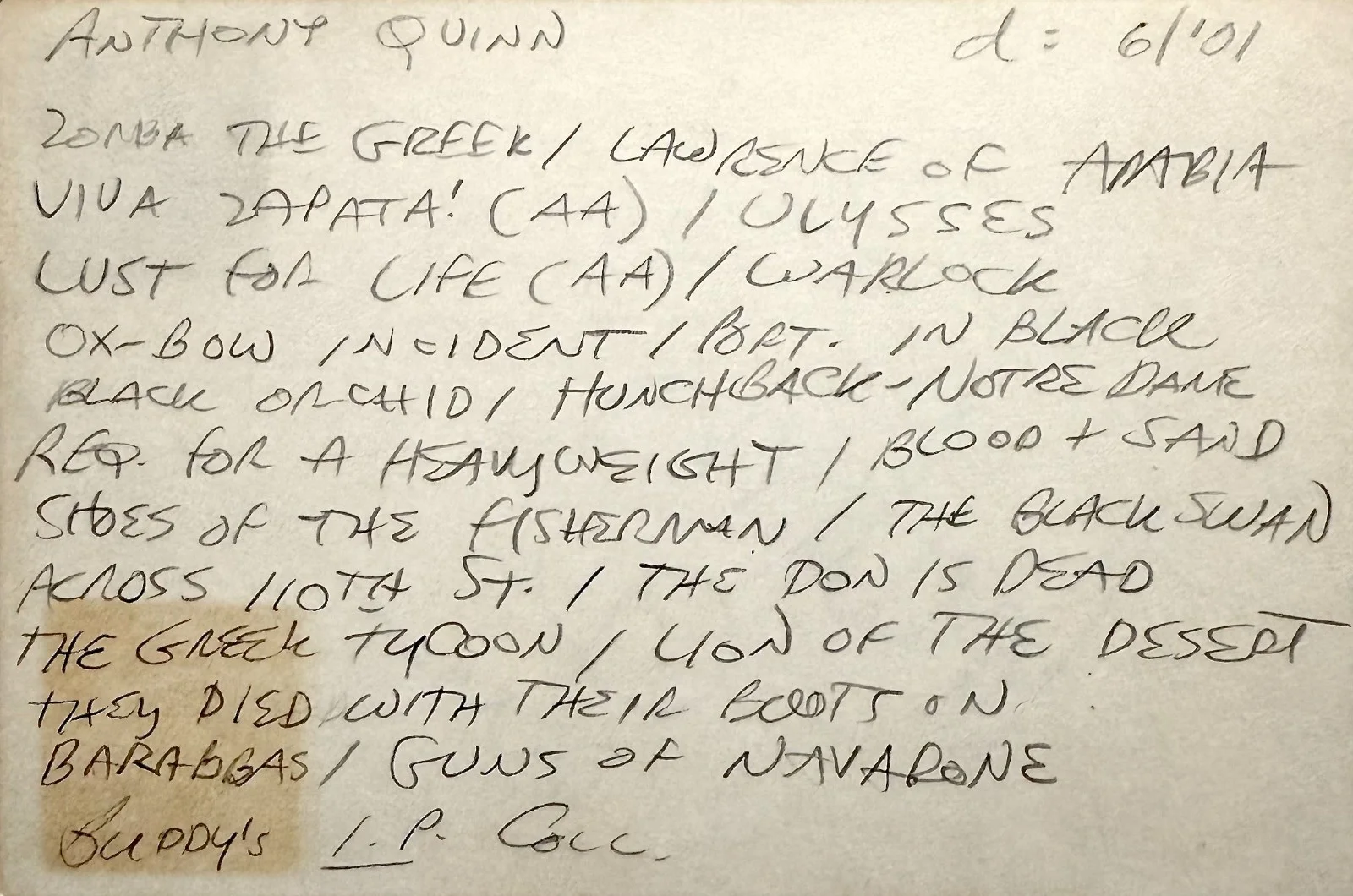 Anthony Quinn — ANTHONY QUINN Signed Autograph 4x6 INDEX CARD Lawrence of Arabia Zorba the Greek, изображение 2