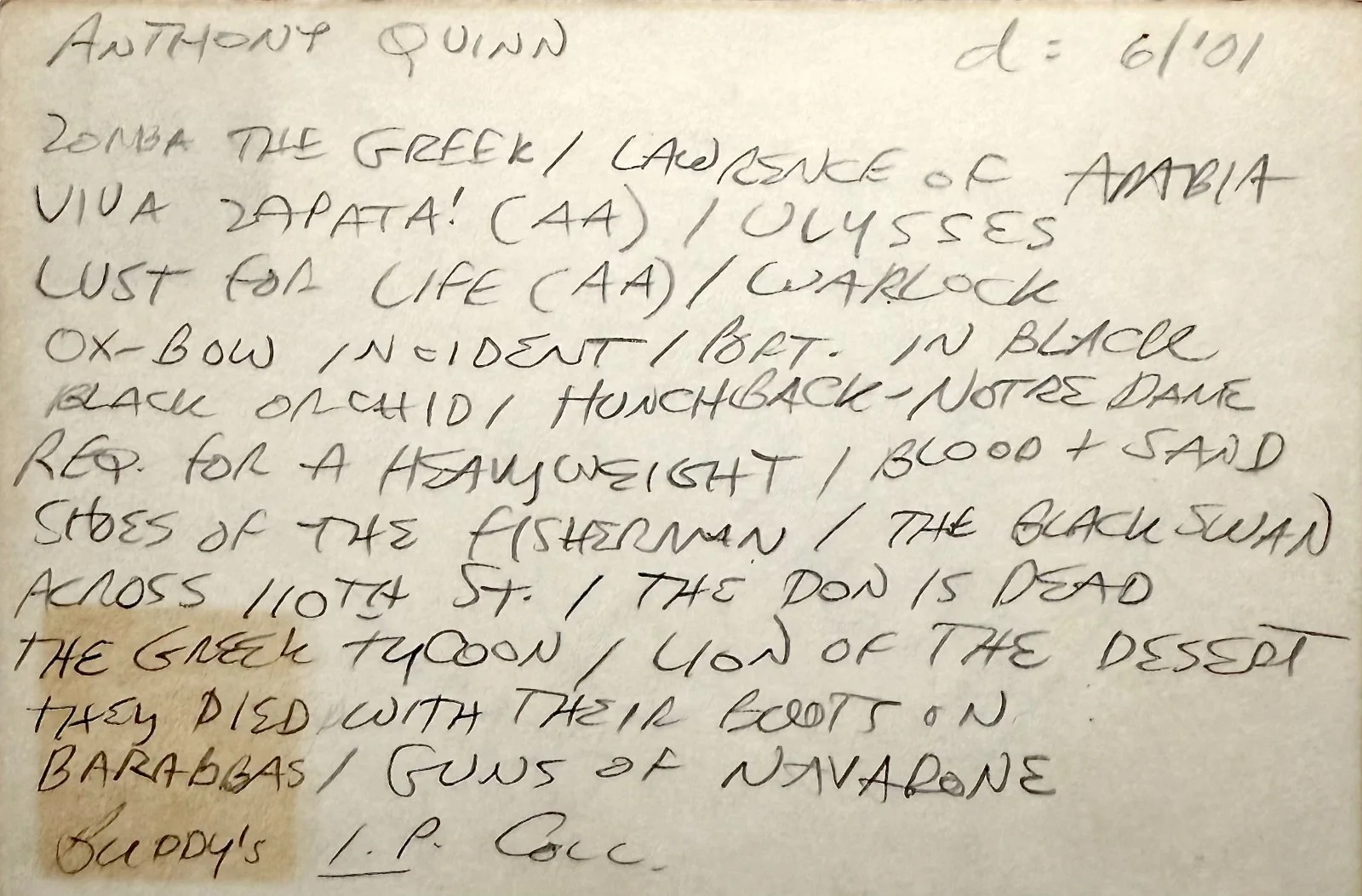 Anthony Quinn — ANTHONY QUINN Signed Autograph 4x6 INDEX CARD Lawrence of Arabia Zorba the Greek, изображение 4