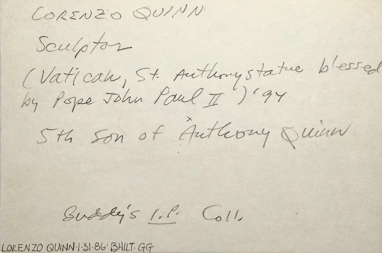 Lorenzo Quinn — LORENZO QUINN Signed Autograph 4x6 INDEX CARD Camino de Santiago Sculptor DALI, изображение 2
