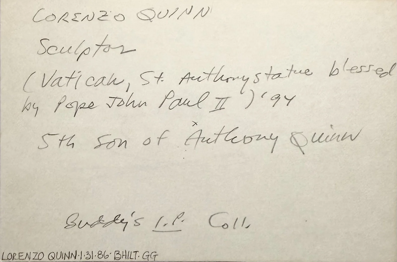 Lorenzo Quinn — LORENZO QUINN Signed Autograph 4x6 INDEX CARD Camino de Santiago Sculptor DALI, изображение 4