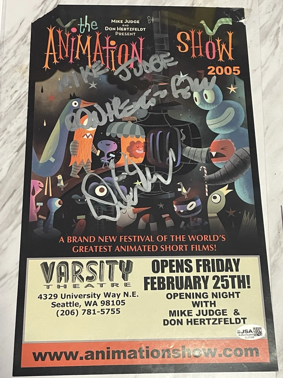 Mike Judge, Don Hertzfeldt — Mike Judge Don Hertzfeldt Signed The Animation Show Concert Poster JSA Beavis, image 2