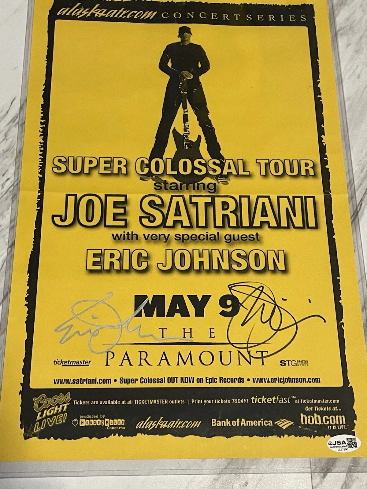Joe Satriani Eric Johnson Signed Concert Poster Paramount Theater JSA, image 2