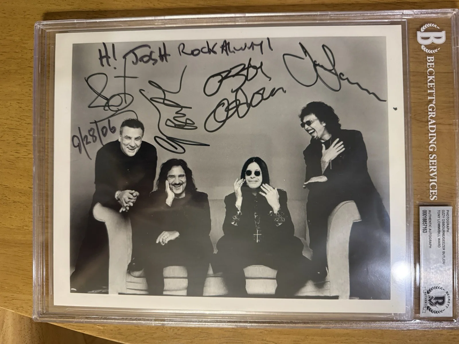 Ozzy Osbourne, Geezer Butler, Bill Ward & Tony Iommi — Black Sabbath (4) Osbourne, Butler, Ward & Iommi Signed 8x10 Photo BAS Slabbed