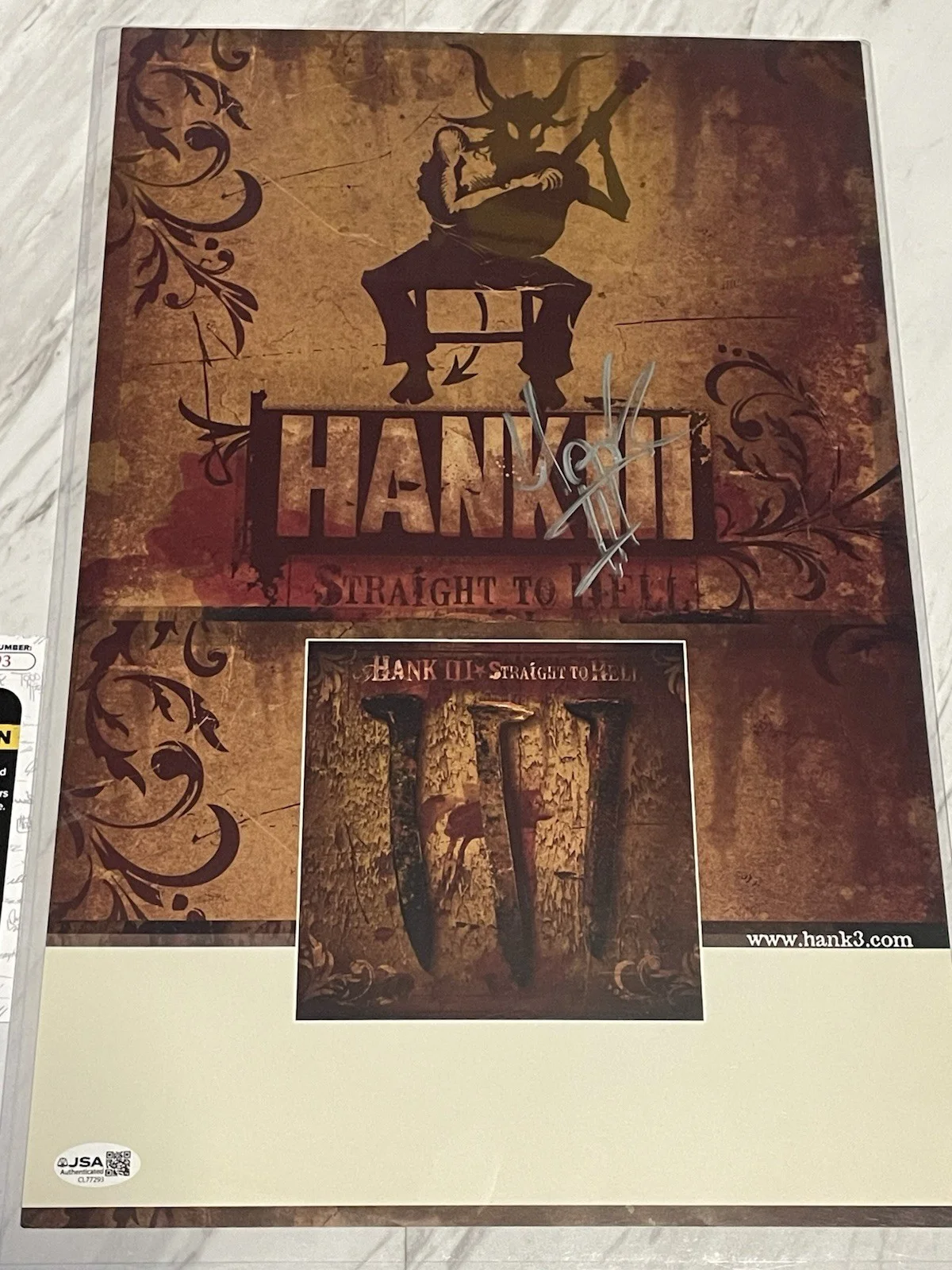 HANK WILLIAMS III Signed Straight To Hell 2006 promo POSTER - 11 x 17 inches JSA, image 2