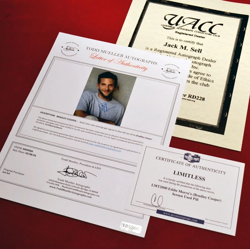 LIMITLESS Signed BRADLEY COOPER Autograph, Screen-Used PROP NZT PILL, COA, Frame, image 4