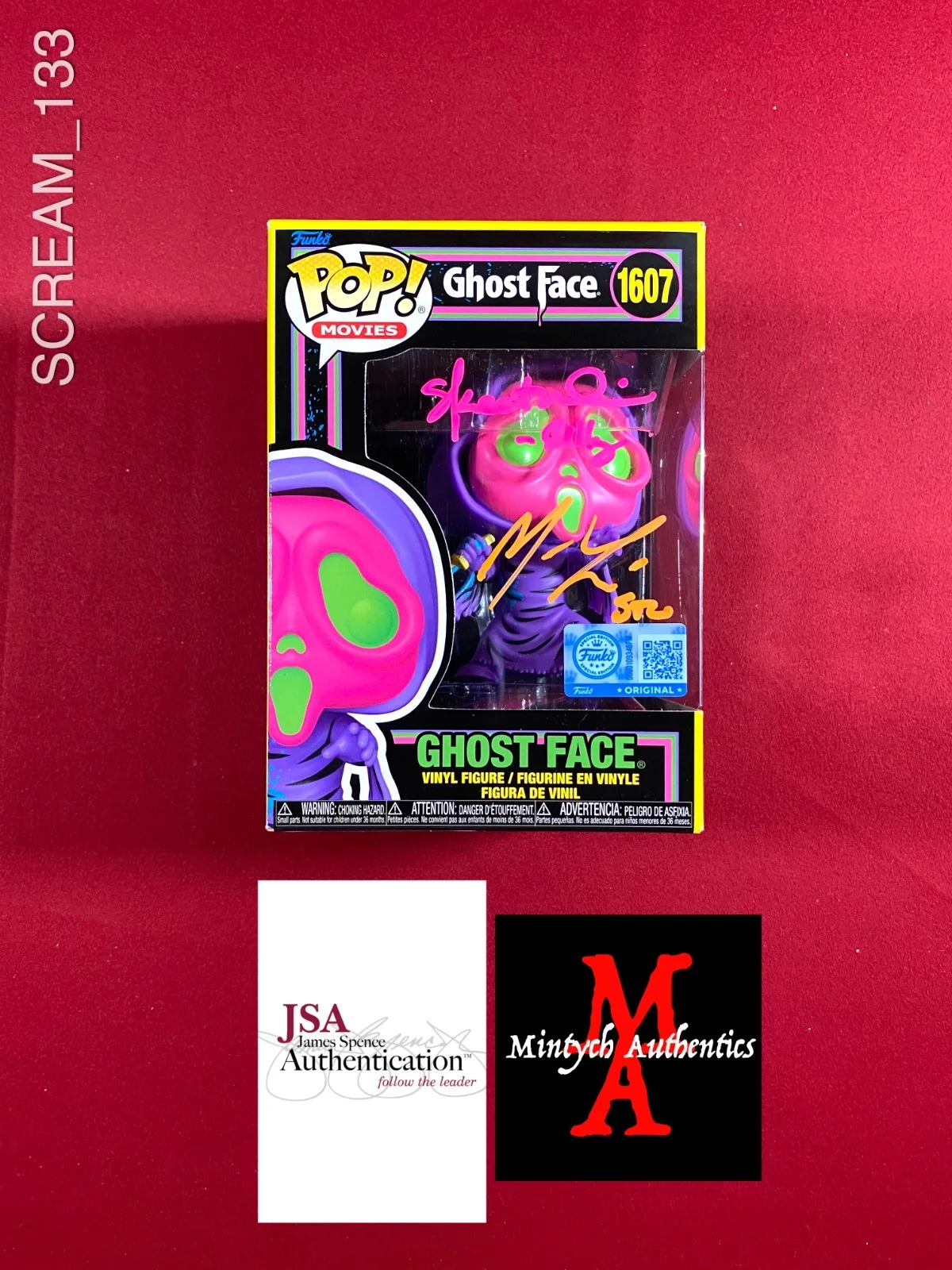 Skeet Ulrich Matthew Lillard — Matthew Lillard Skeet Ulrich dual signed Ghostface Blacklight Funko Pop #1607