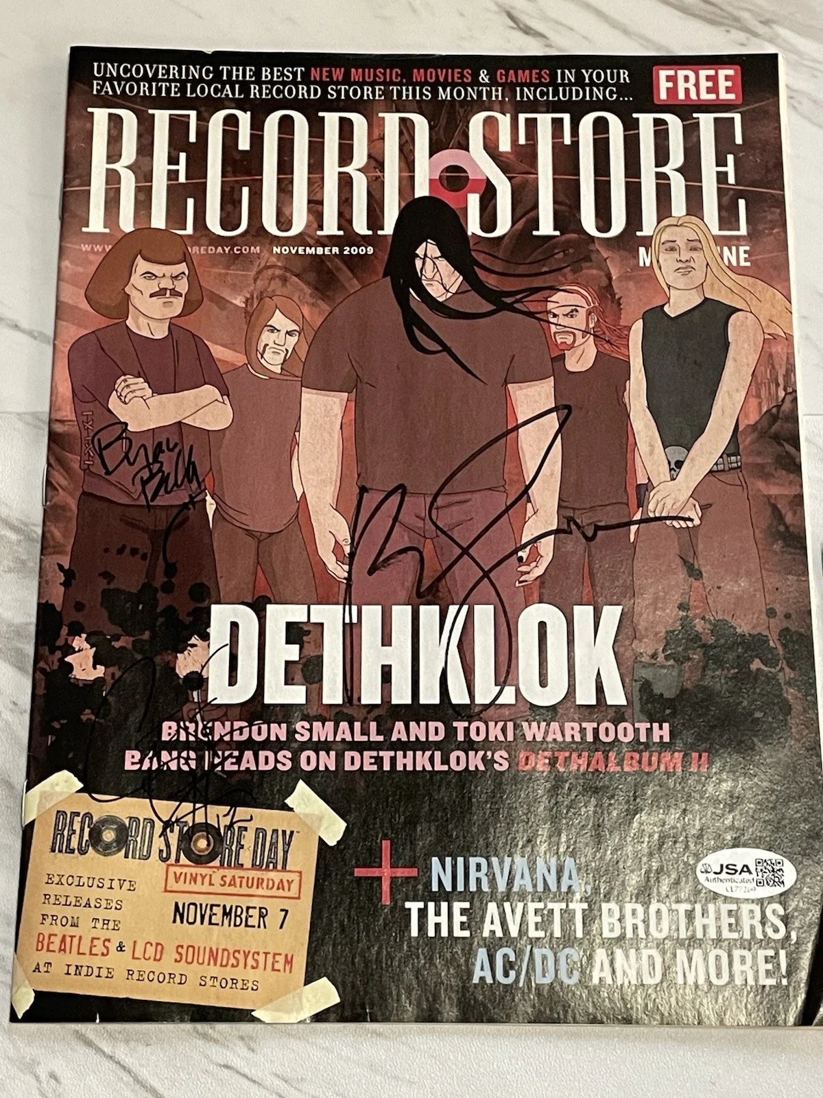Metalocalypse Dethklok Signed Record Store Magazine Small Hoglan Beller JSA, image 2