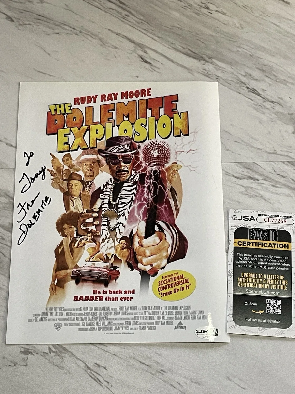 Rudy Ray Moore Dolomite — Rudy Ray Moore “Dolomite” Explosion Signed 8.5x11 Movie Poster Reproduction JSA