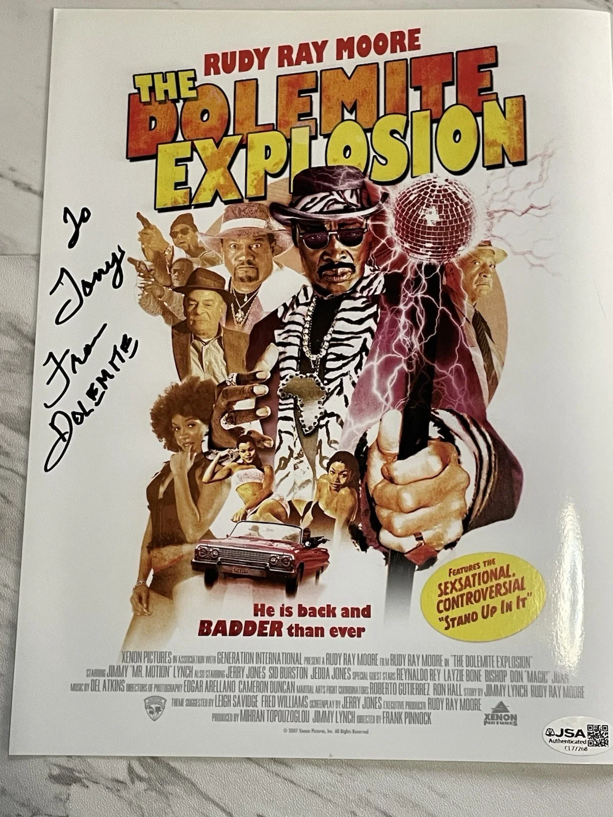Rudy Ray Moore Dolomite — Rudy Ray Moore “Dolomite” Explosion Signed 8.5x11 Movie Poster Reproduction JSA, изображение 2