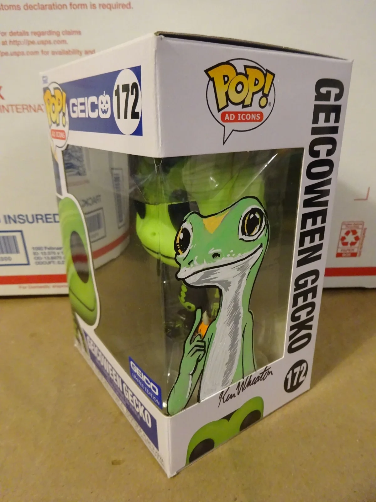 Ken Wheaton — Ken Wheaton Signed & Sketched Geico Geicoween Gecko Funko Pop JSA COA, image 2