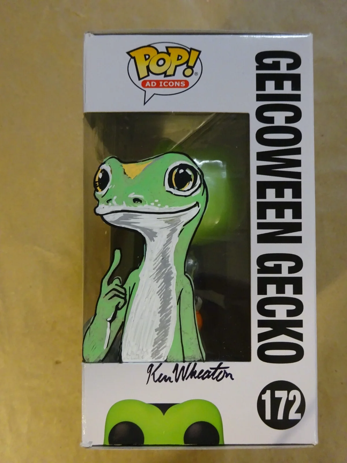 Ken Wheaton — Ken Wheaton Signed & Sketched Geico Geicoween Gecko Funko Pop JSA COA, image 3