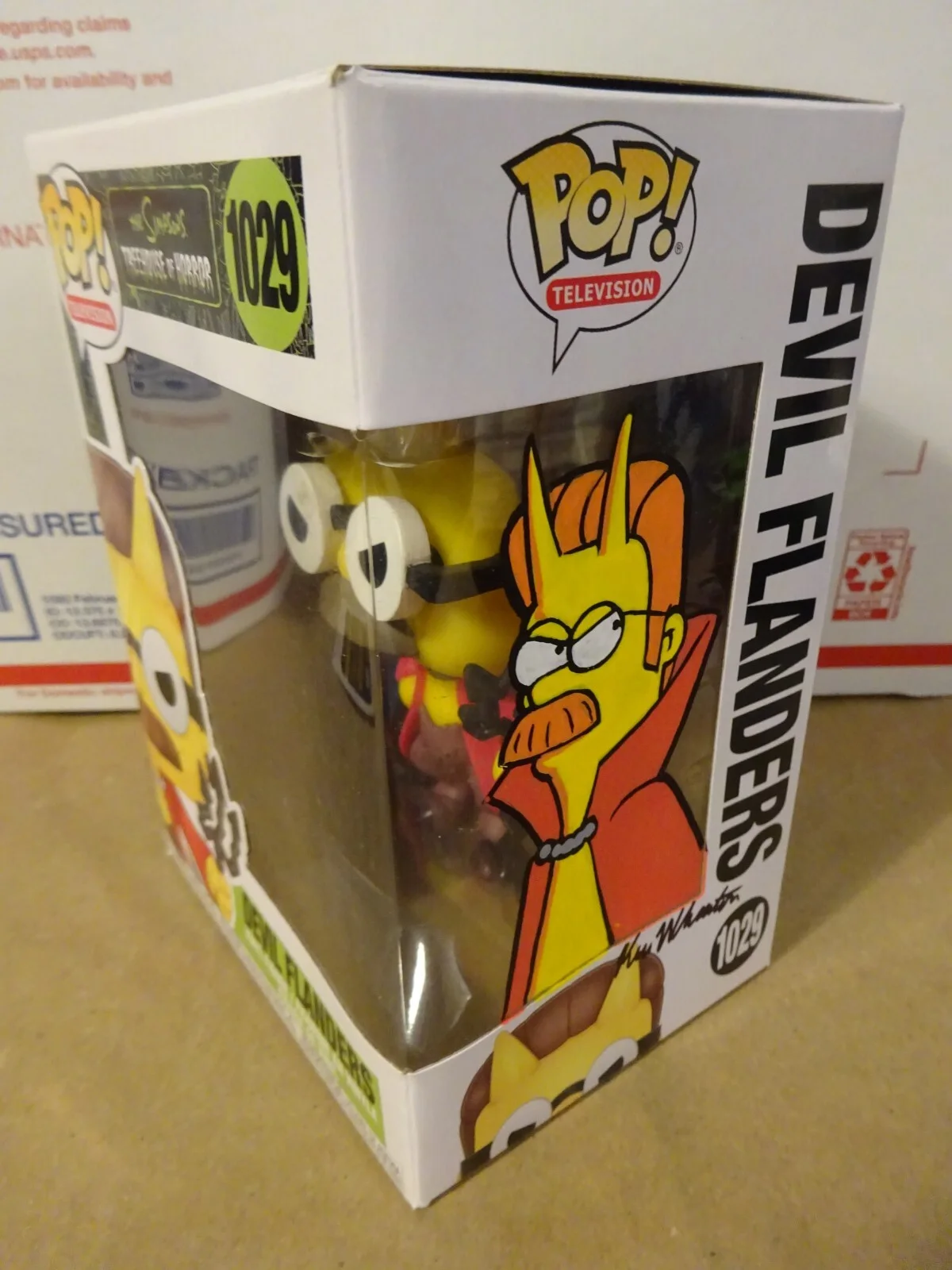 Ken Wheaton — Ken Wheaton Signed & Sketched The Simpsons Devil Flanders Funko Pop JSA COA, image 2
