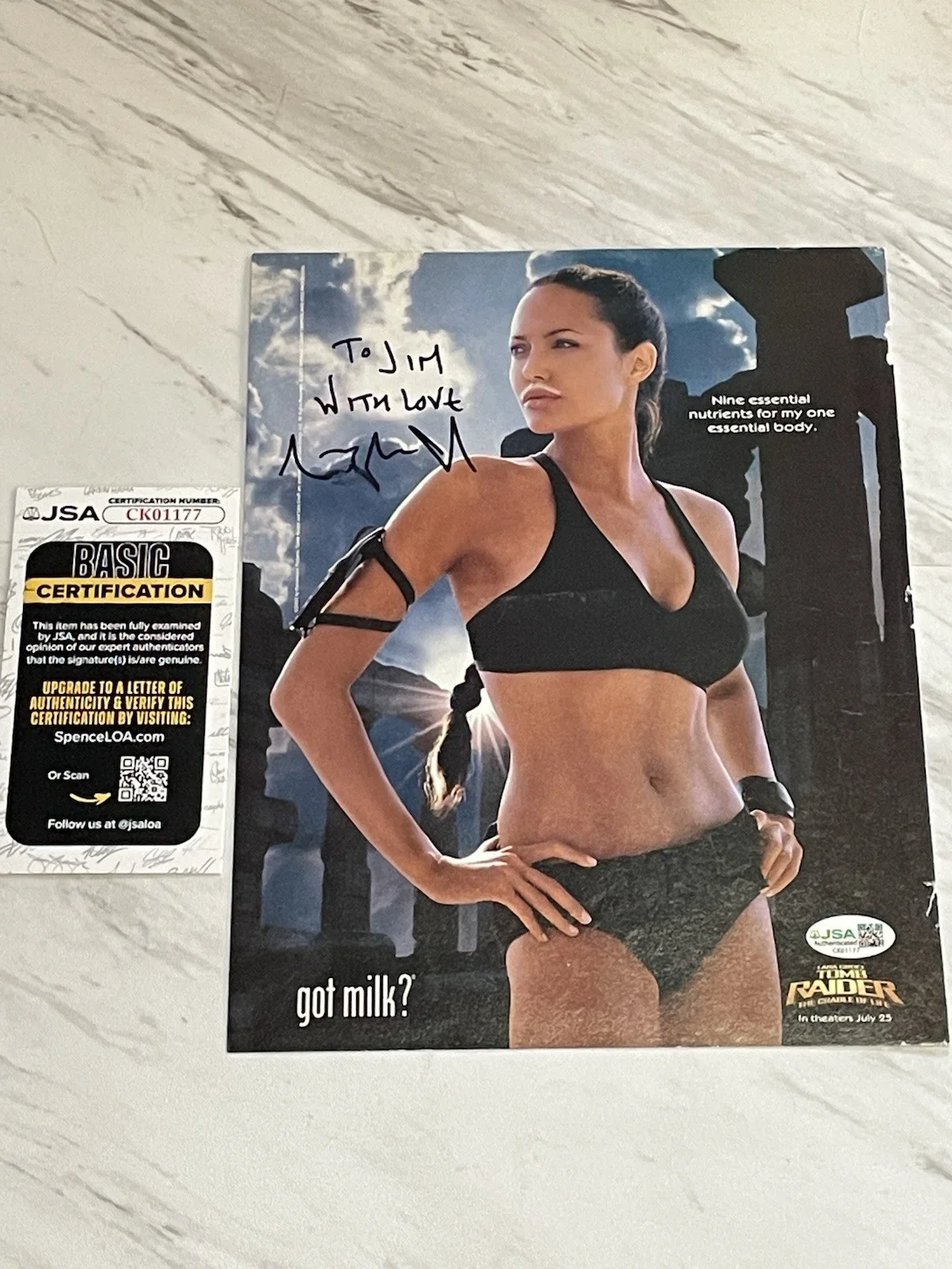Angelina Jolie — Angelina Jolie Signed Tomb Raider Milk Ad Magazine Photo JSA COA