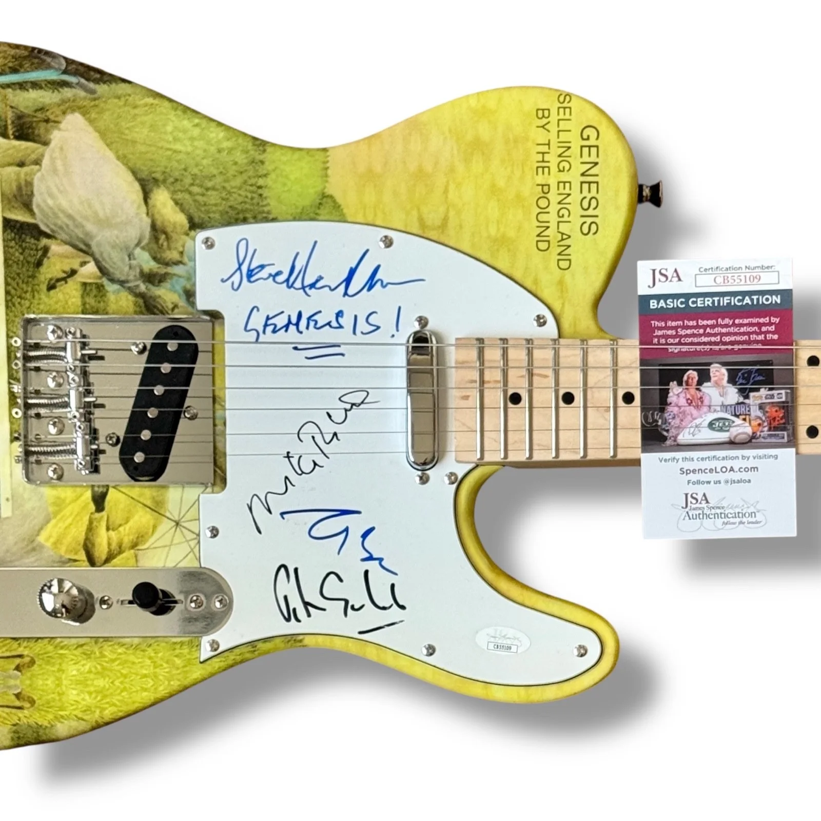 Genesis Signed Guitar Custom JSA COA Peter Gabriel Steve Hackett Rutherford Bank, image 2
