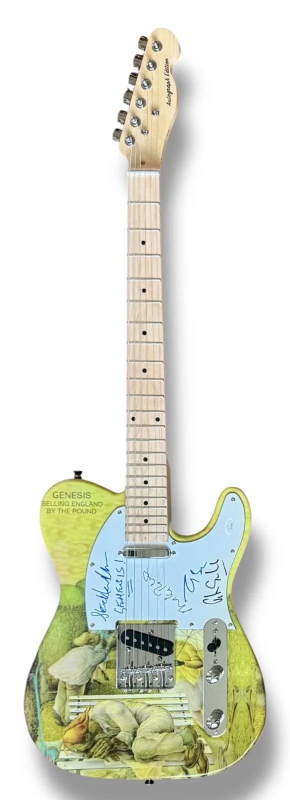 Genesis Signed Guitar Custom JSA COA Peter Gabriel Steve Hackett Rutherford Bank, image 3