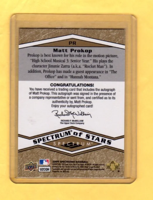 MATT PROKOP — MATT PROKOP 2009 UPPER DECK SPECTRUM OF STAR AUTOGRAPH CARD, image 2