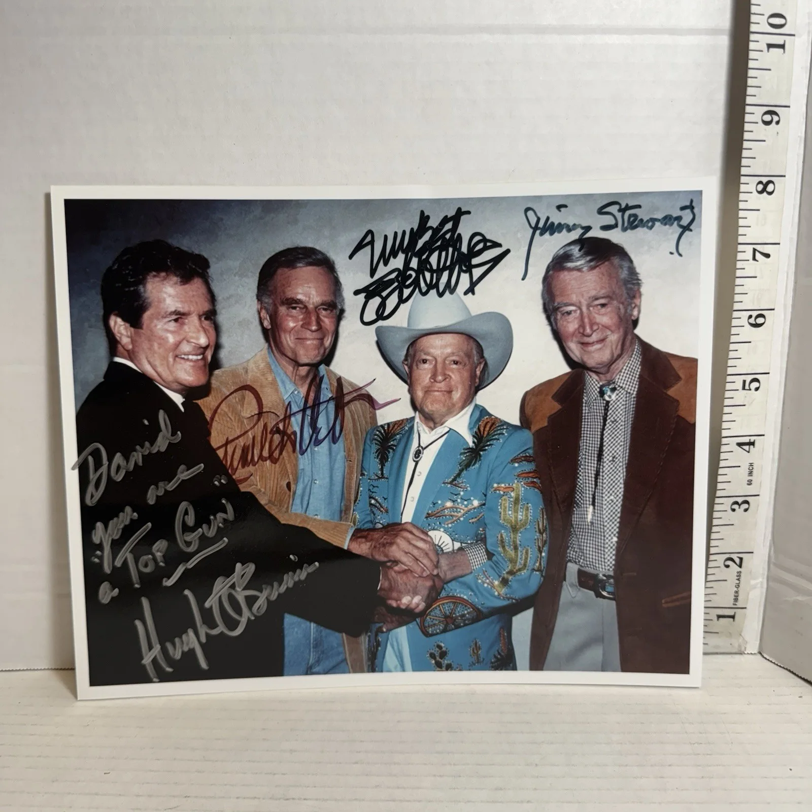 Hugh O’brian, Charlton Heston, Bob Hope, Jimmy Stewart — COWBOY ACTORS Autographed Hugh O’Brian, Charlton Heston, Bob Hope, Jimmy Stewart