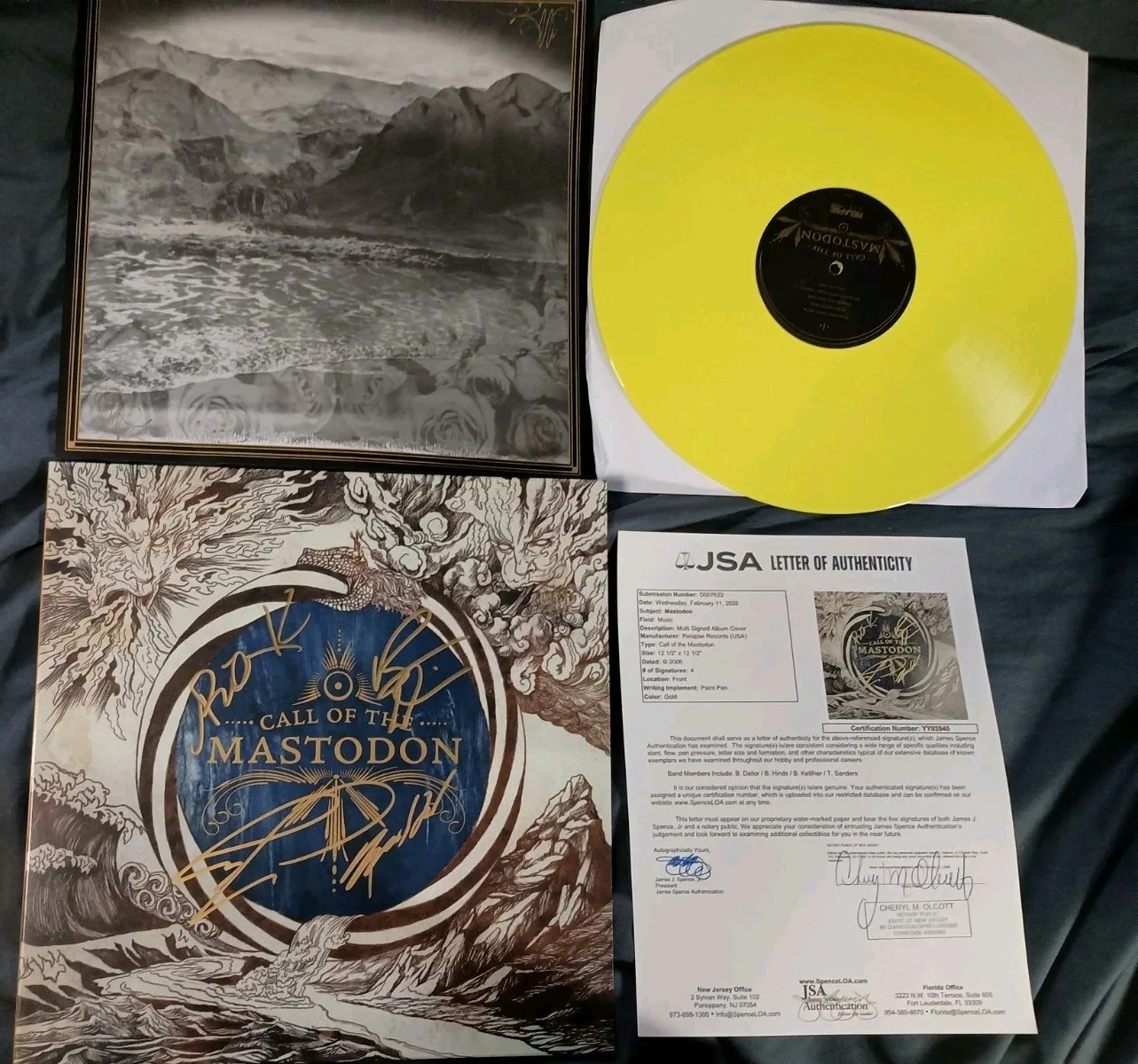 Mastodon SIGNED Call Of The Mastodon 12" Yellow Vinyl Album Brent Hinds JSA COA, изображение 3