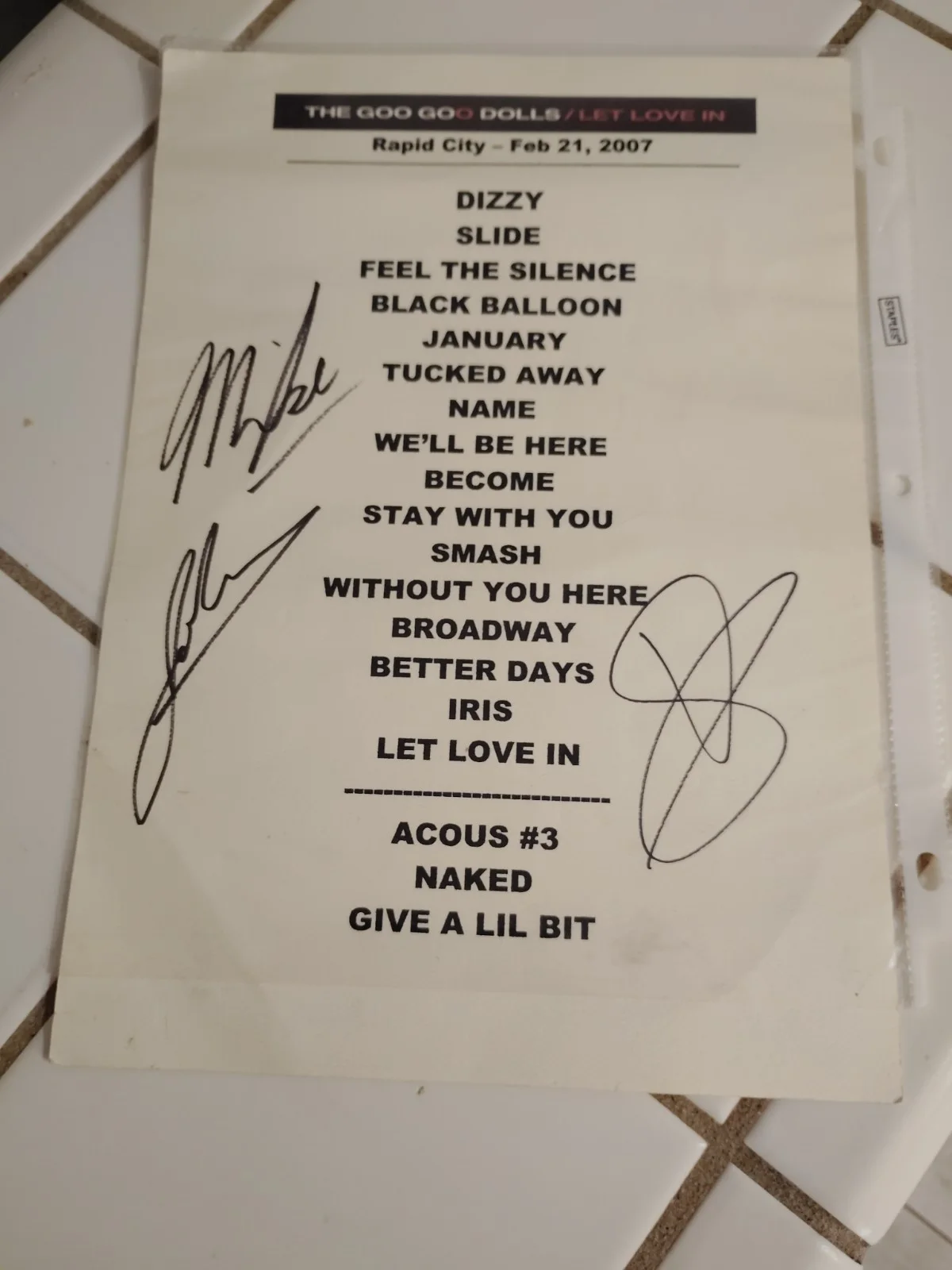 Goo Goo Dolls Autographed Signed Set List 2007 - All 3 Members John, Robby, Mike, изображение 4