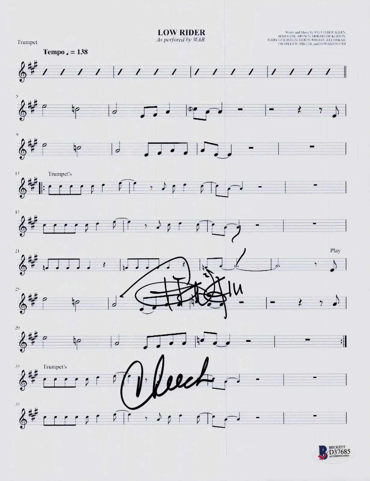 RICHARD CHEECH MARIN & TOMMY CHONG — CHEECH AND CHONG SIGNED LOW RIDER AUTO LYRIC SHEET BECKETT BAS COA