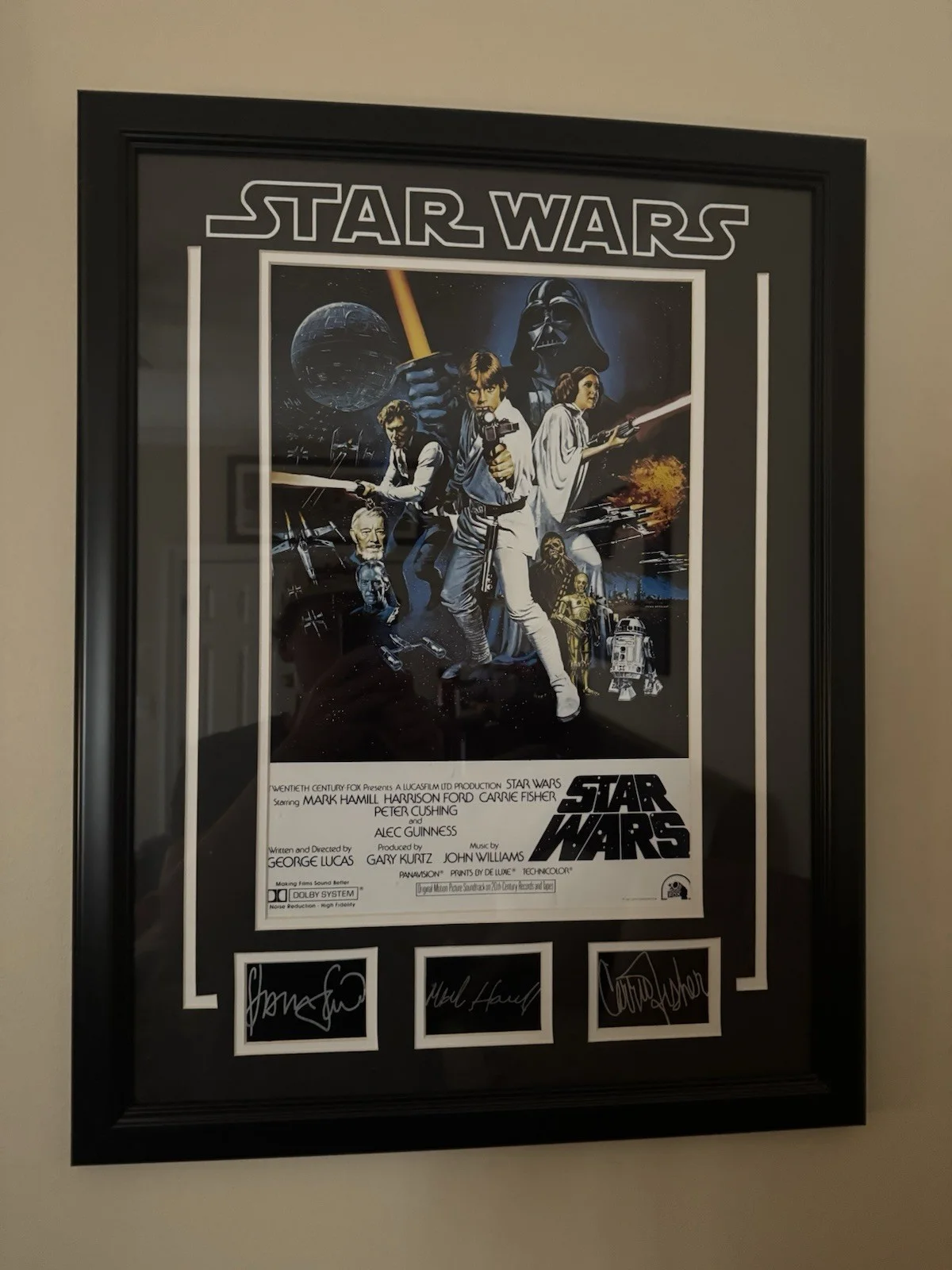 Carrie Fisher, Mark Hamill, David Prowse — Star Wars Original Framed Poster Signed Carrie Fisher ,Mark Hamill ,David Prowse