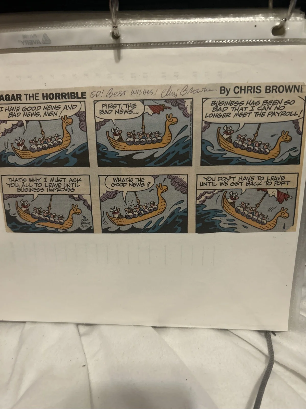 Chris Brown Animator — Chris Brown Animator Autographed 9”x4” Cartoon Hagar The Horrible, изображение 2
