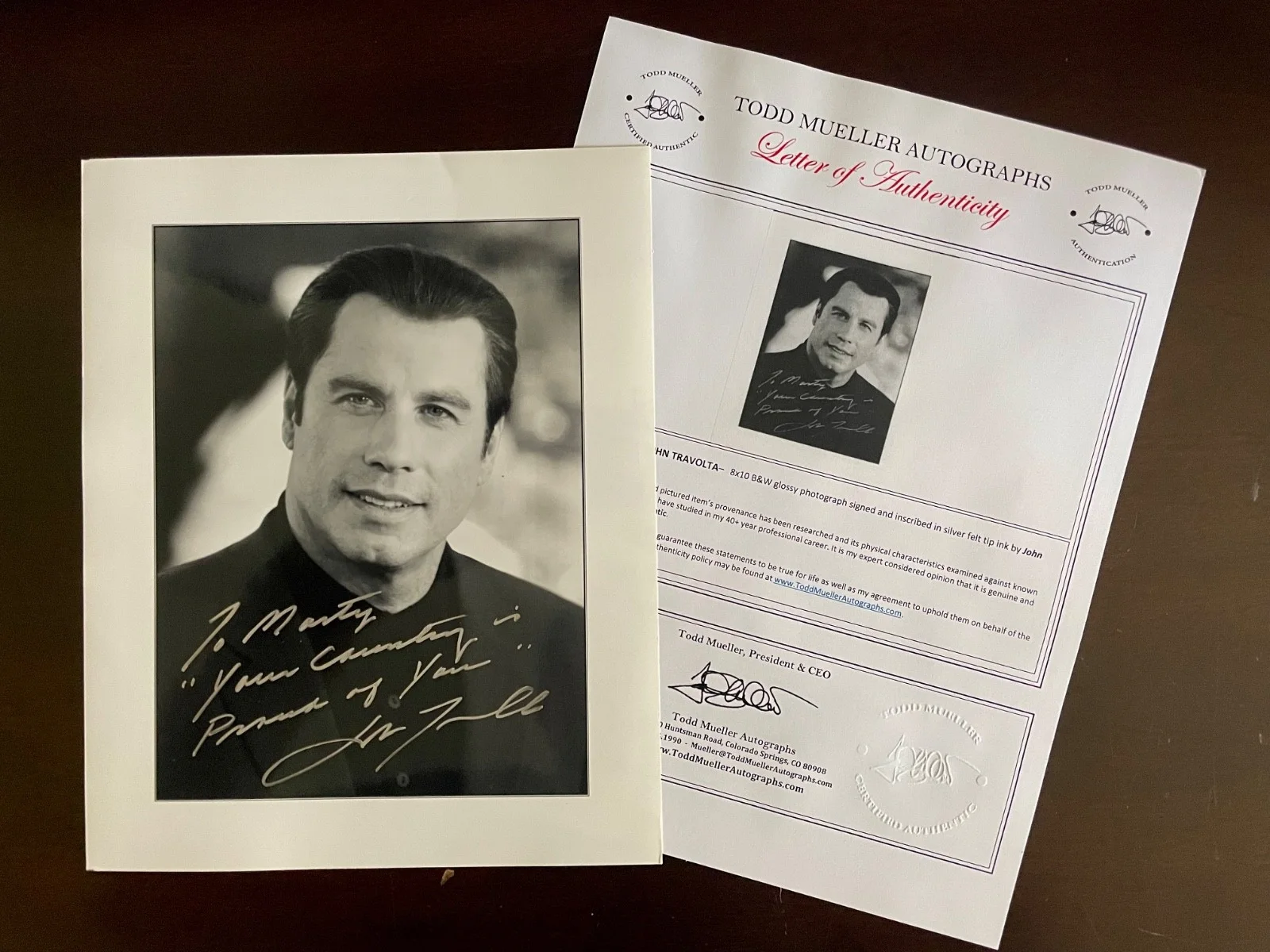 John Travolta Autographed 8x 10 Gloss width white border Photo with COA TM. LLC, image 3