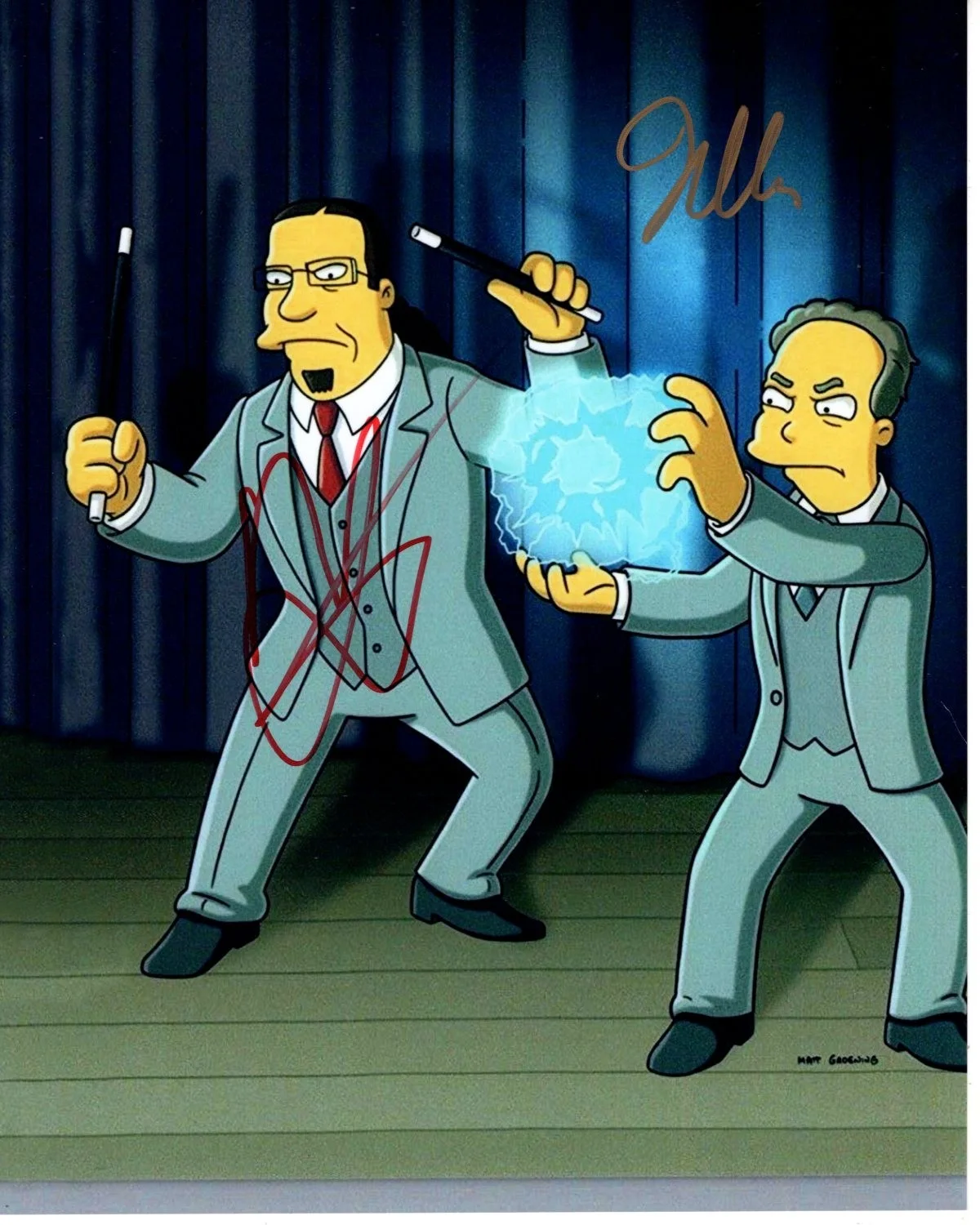 Penn Jillette & Raymond Teller — PENN & TELLER Signed Autographed 8x10 THE SIMPSONS Photo