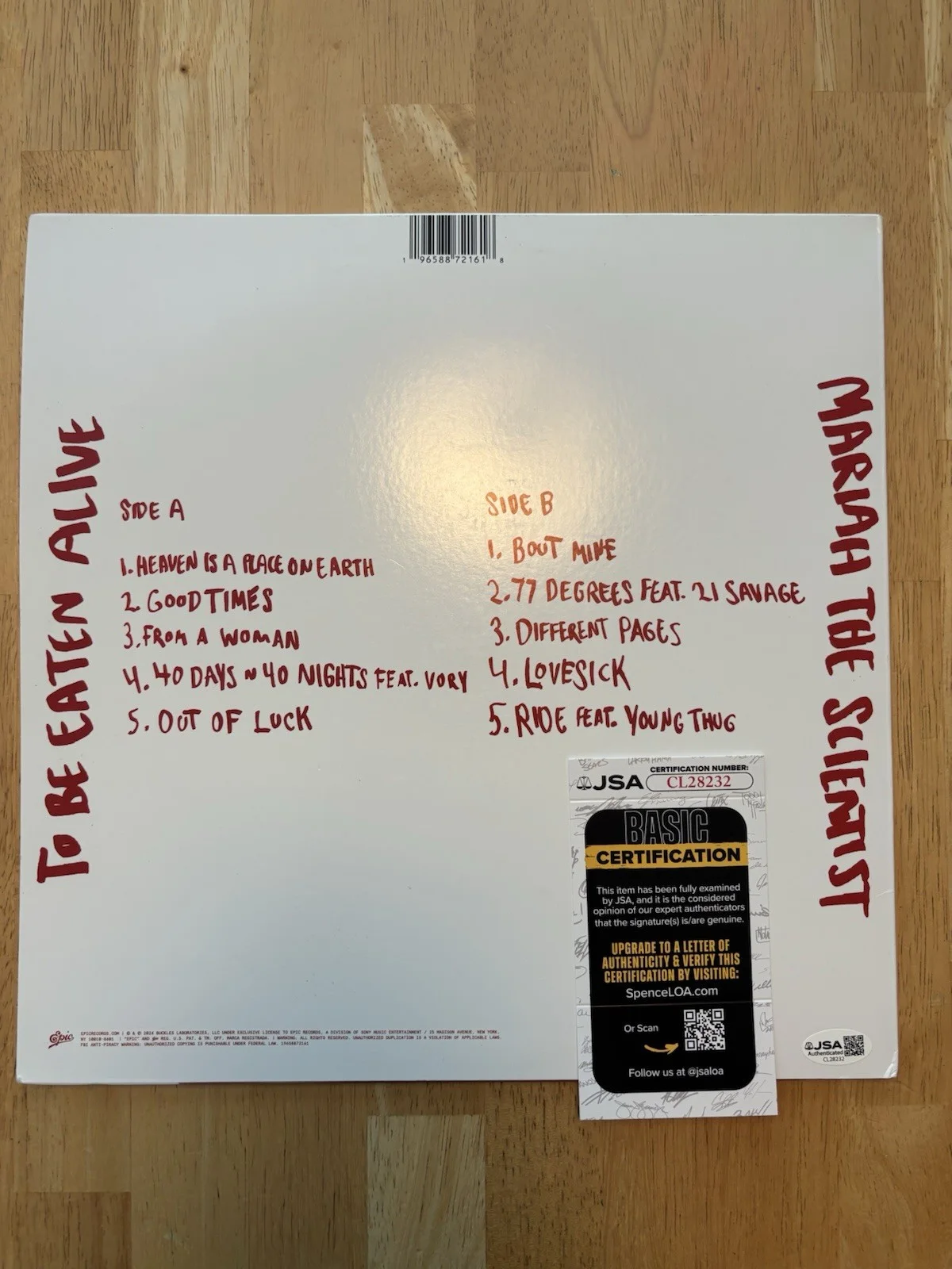 Mariah the Scientist Autographed “To Be Eaten Alive” Vinyl Record JSA COA, изображение 3