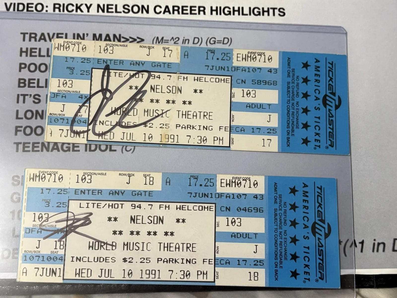 Matthew And Gunnar Nelson Rare Signed Set list And Signed 1991 Tickets, image 2