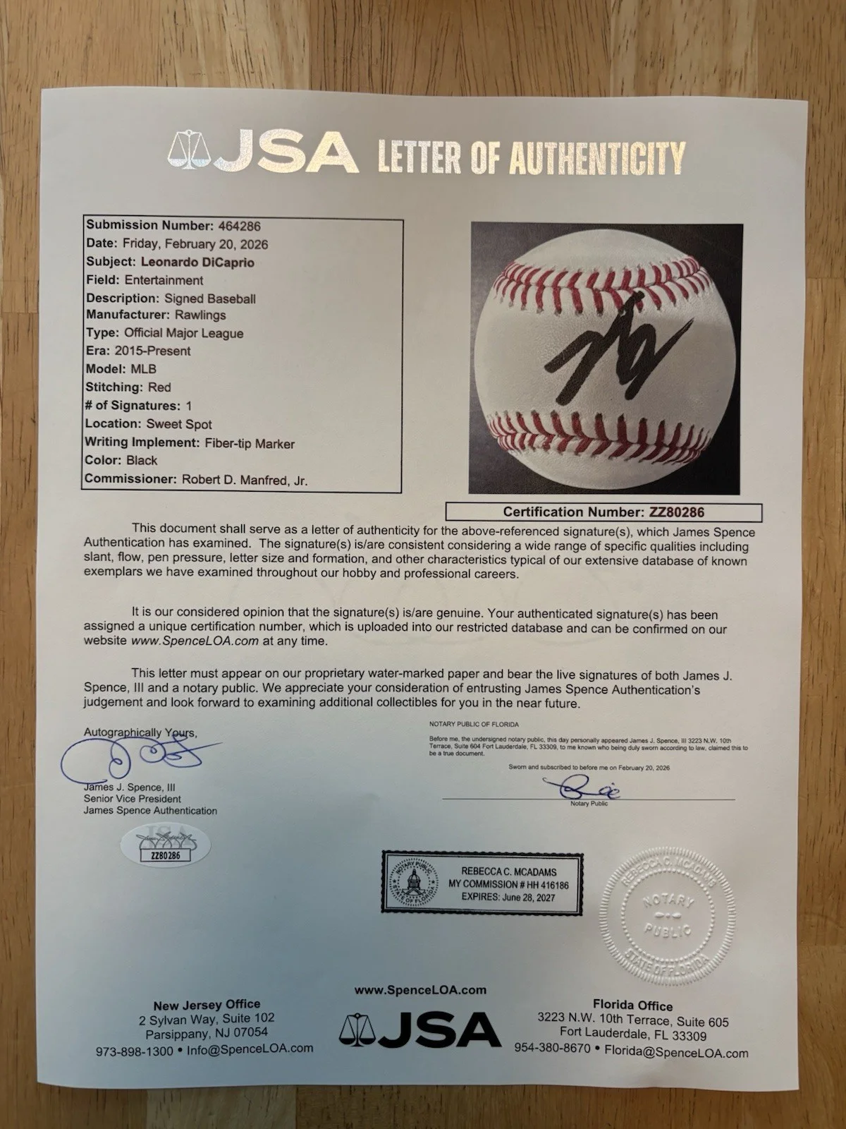 Leonardo DiCaprio — LEONARDO DICAPRIO SIGNED AUTOGRAPHED BASEBALL. Jsa Loa. Rare Actor. Titanic Star, изображение 3
