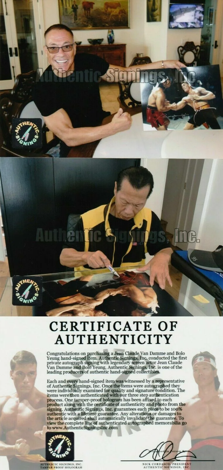 Jean Claude Van Damme, Bolo Yeung — Jean Claude Van Damme & Bolo Yeung Autographed Body Shot 16x20 Photo ASI Proof, изображение 2