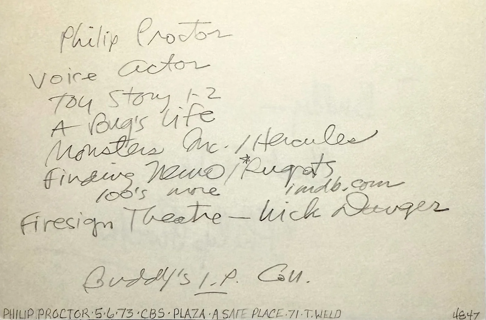 Philip Proctor — PHILIP PROCTOR Signed Autographed 4"x 6" INDEX CARD Dr. Dolittle Tunnel Vision, image 2