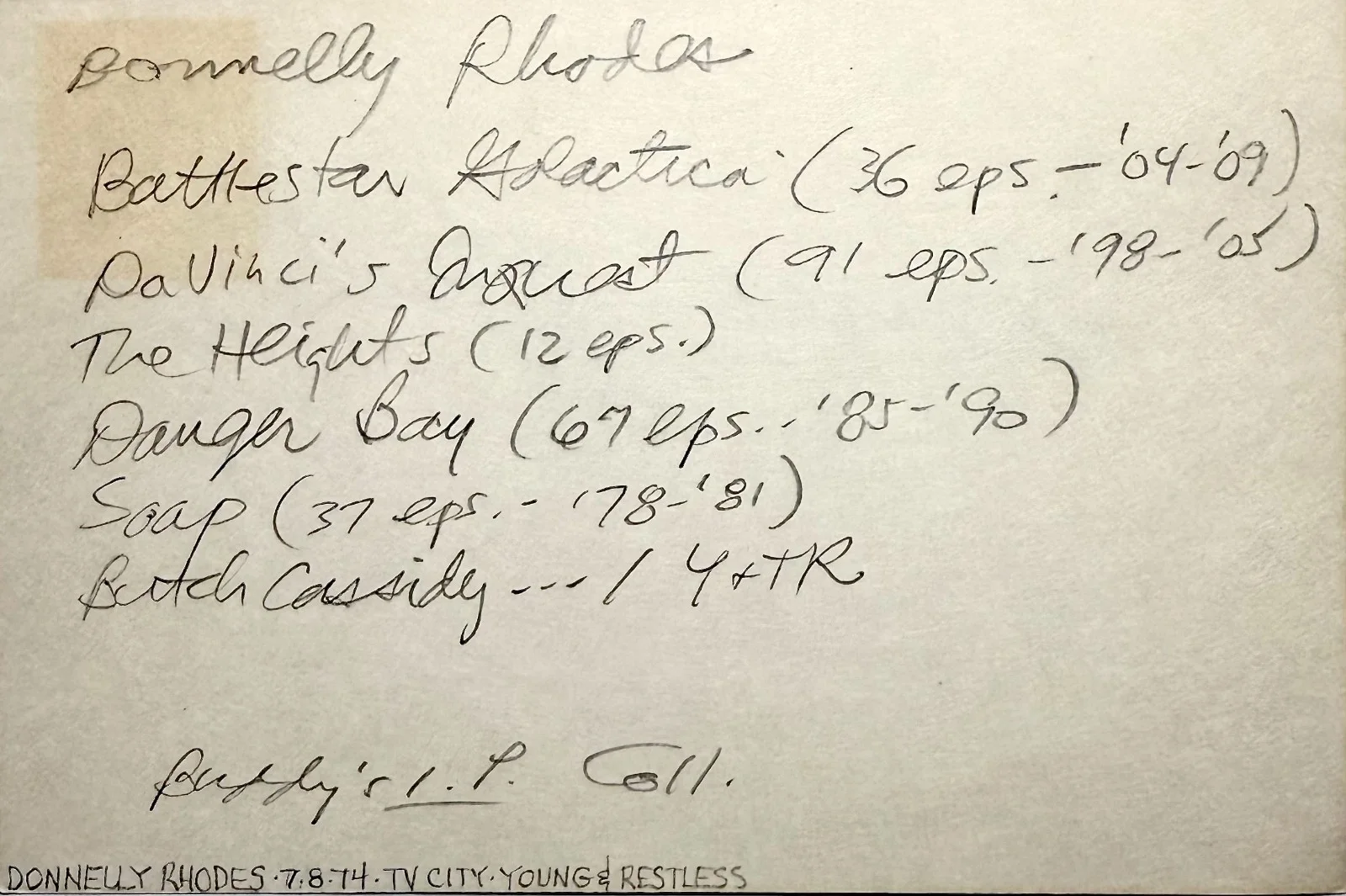 Donnelly Rhodes — DONNELLY RHODES Autograph Signed 4x6 INDEX CARD Damage Loch Ness Terror GOBLIN, image 2