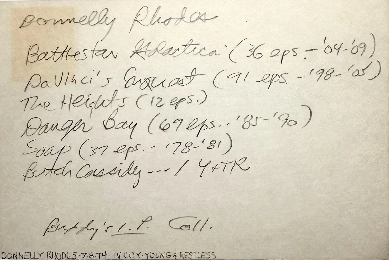 Donnelly Rhodes — DONNELLY RHODES Autograph Signed 4x6 INDEX CARD Damage Loch Ness Terror GOBLIN, image 4