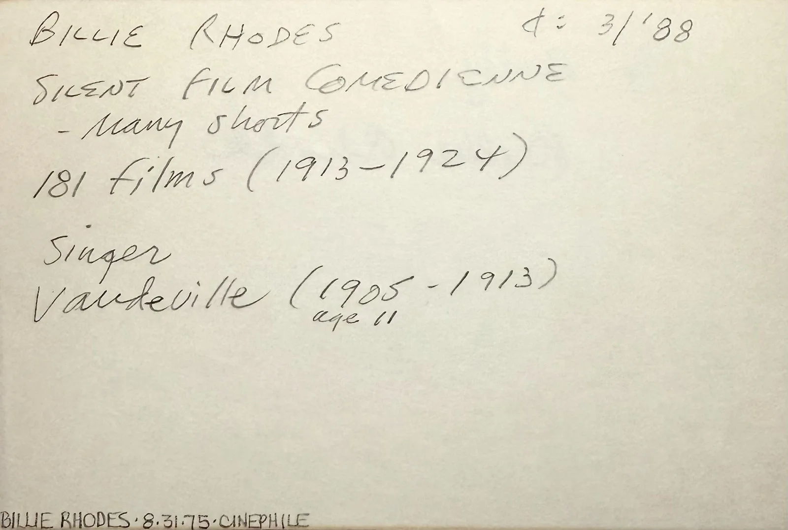 Billie Rhodes — BILLIE RHODES Autograph Signed 4x6 INDEX CARD Silent Films Miss Nobody COMEDIAN, изображение 2