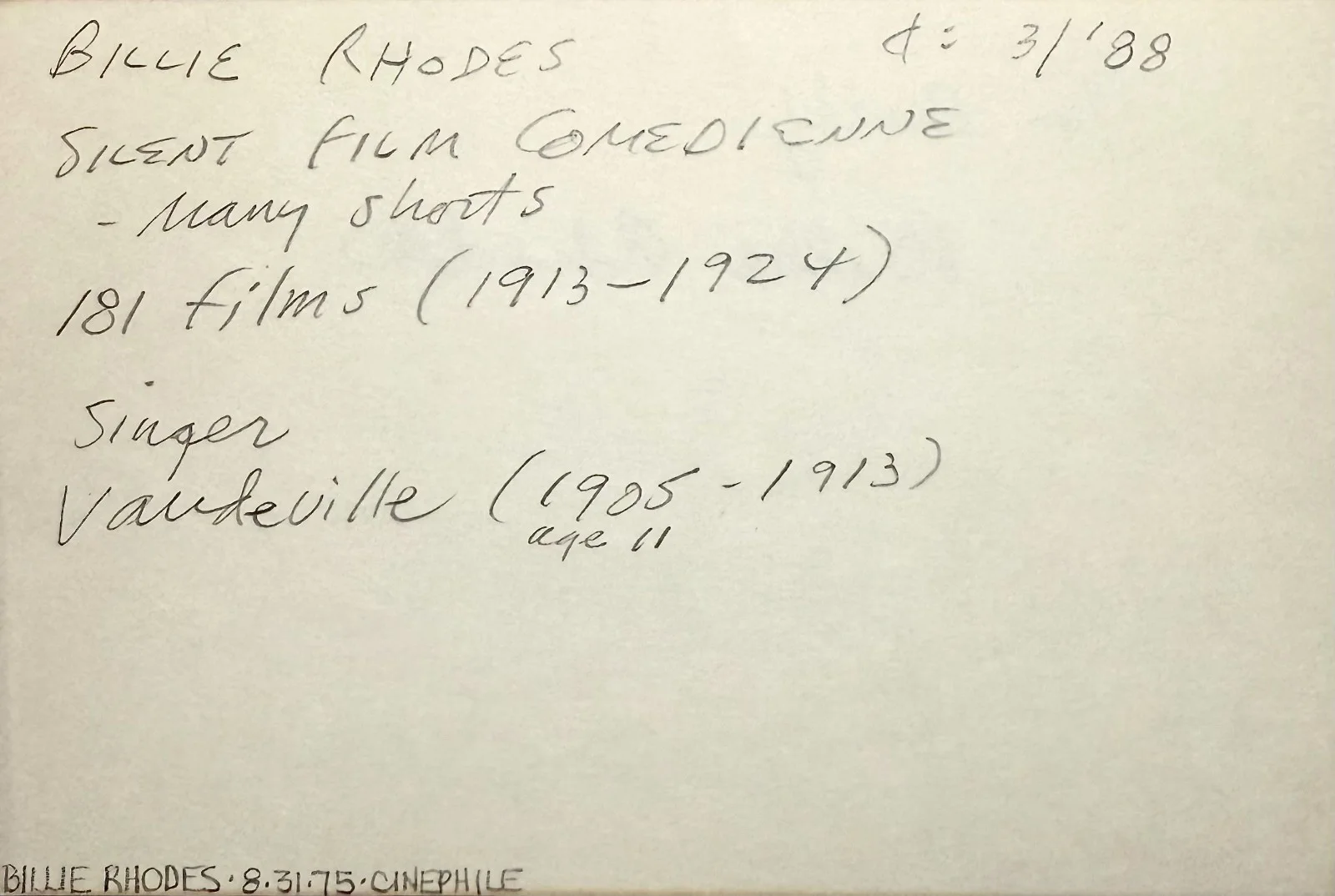 Billie Rhodes — BILLIE RHODES Autograph Signed 4x6 INDEX CARD Silent Films Miss Nobody COMEDIAN, изображение 4