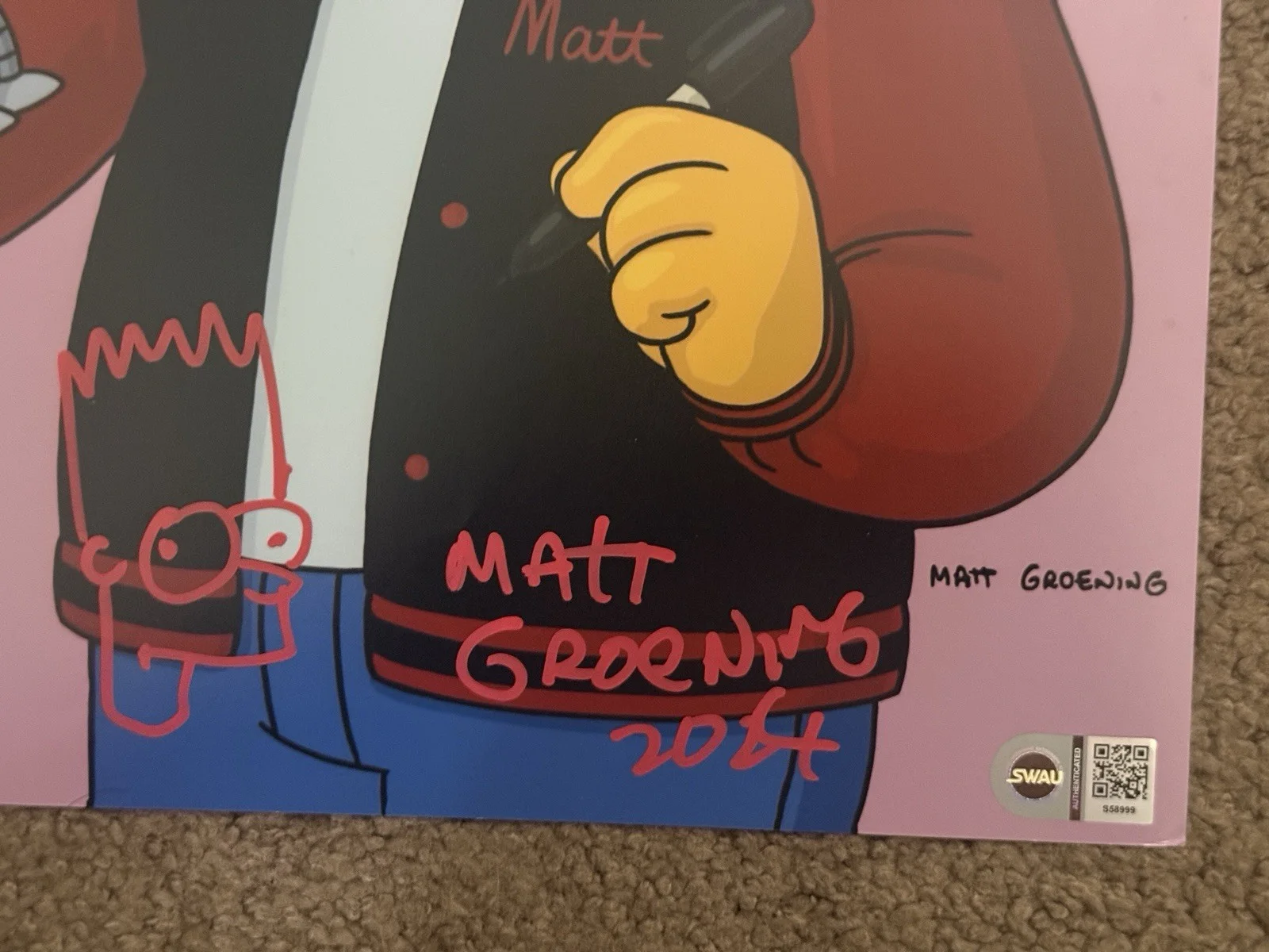 Matt Groening — Matt Groening Sketch 11x14 The Simpsons SWAU COA, image 2