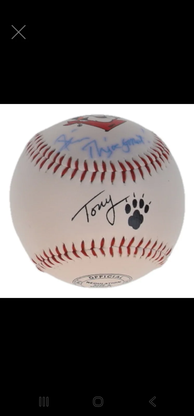 Tony the tiger — Tony Daniels Signed "Tony the Tiger" Baseball Inscribed "They're Grrreat" JSA, изображение 2