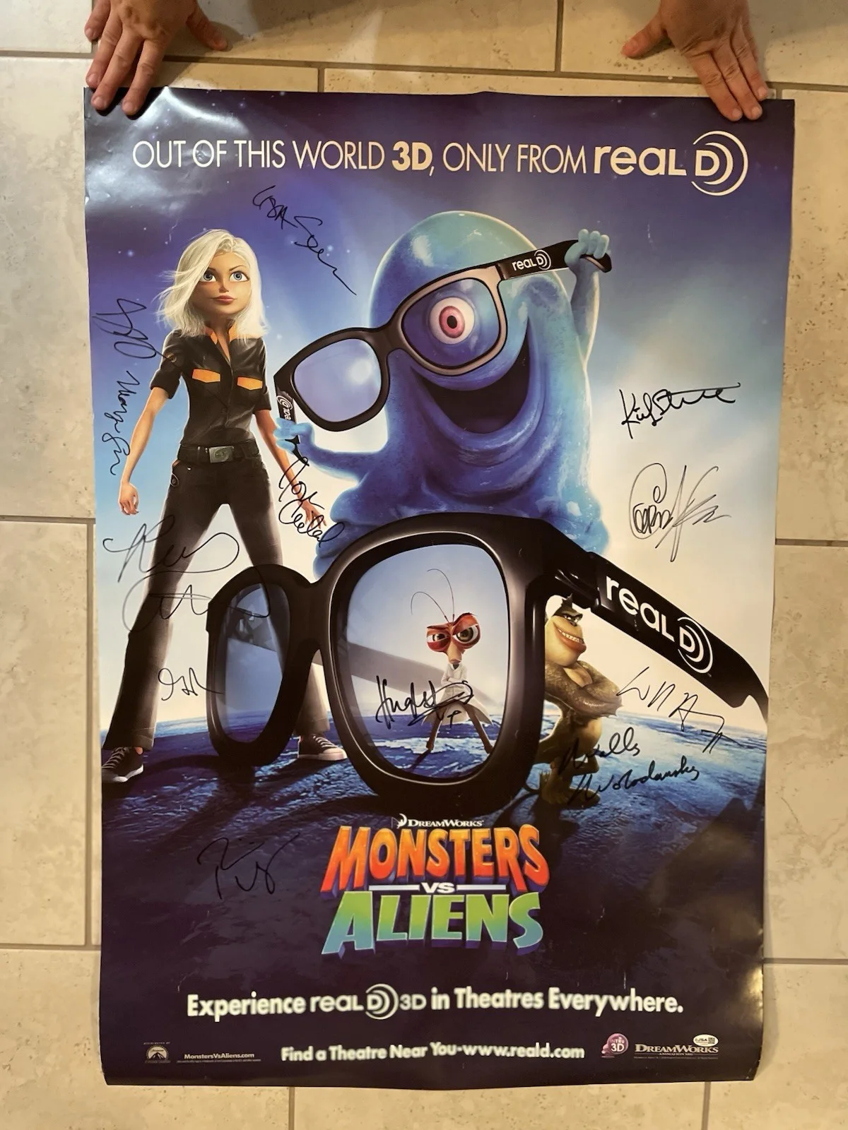 Monsters Vs Aliens 27x40 Cast Signed Poster Movie Reese Witherspoon Rogen Jsa, image 3