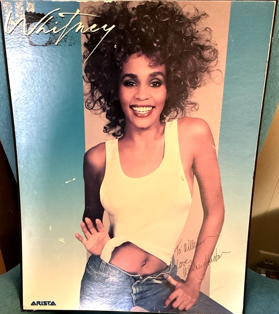 WHITNEY HOUSTON Autographed ARISTA Poster 1987 + I Wanna Dance 45 record, изображение 4