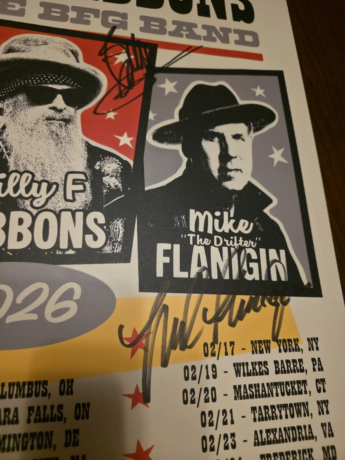 Billy Gibbons — Billy Gibbons, Mike Flanigin, Chris Layton Signed Autographed 2026 Tour Poster, изображение 3