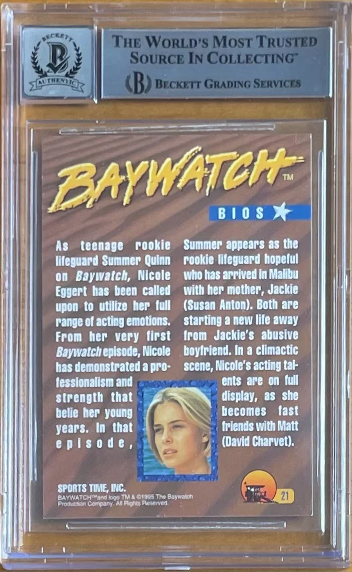 NICOLE EGGERT — NICOLE EGGERT SIGNED SUMMER 1995 SPORTS TIME BAYWATCH #21 BAS BGS 10 AUTOGRAPH, image 2