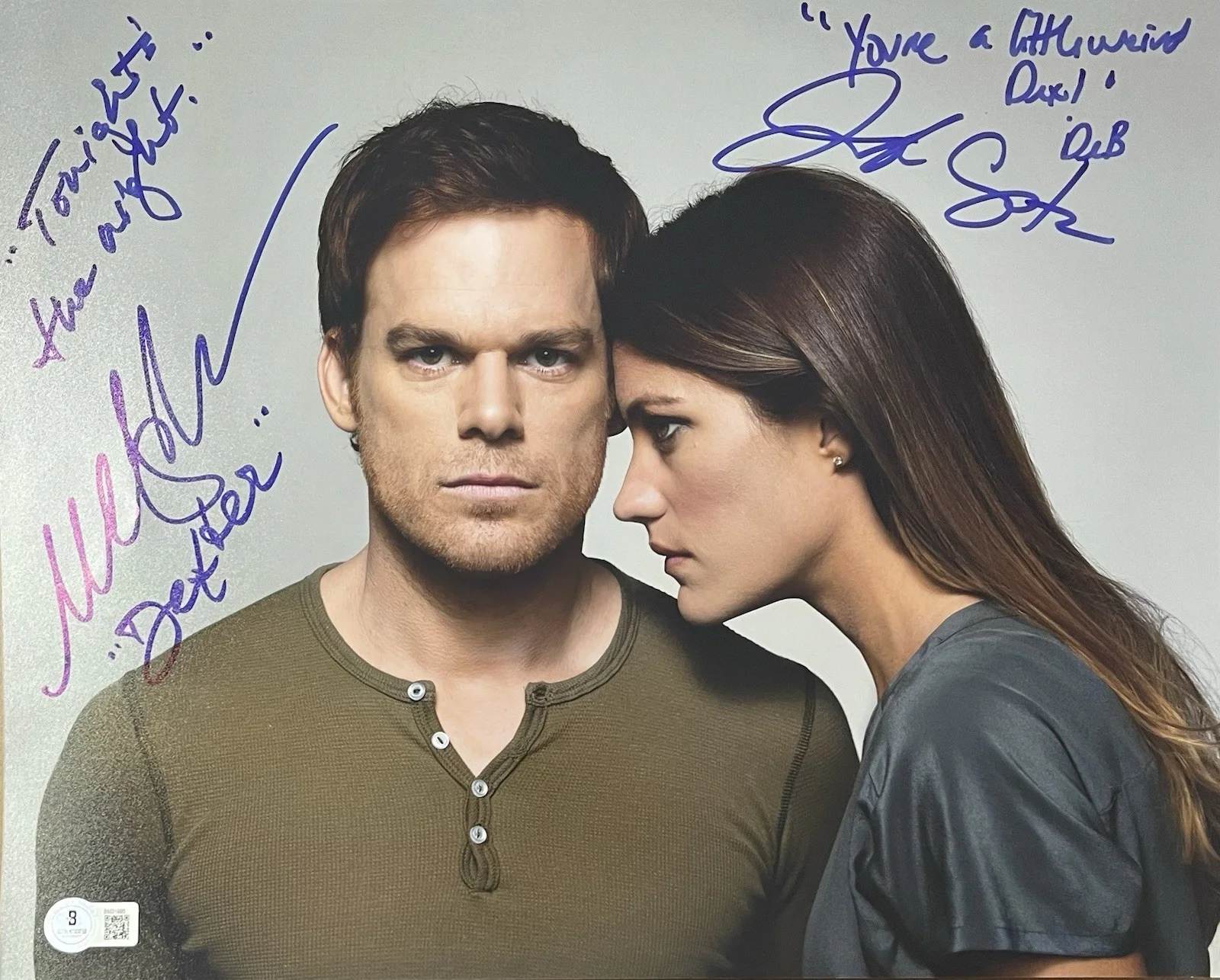 Michael C Hall and Jennifer Carpenter — Michael C Hall + Jennifer Carpener Signed 11x14 Photo W/ Coa DEXTER- Inscribed-