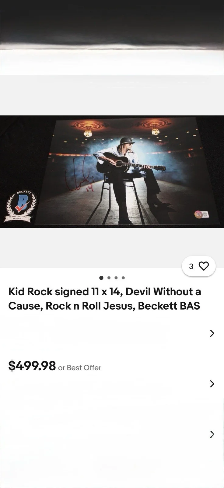 Kid Rock Signed Original 11x14 Photo Beckett Authenticated Music Memorabilia, image 2