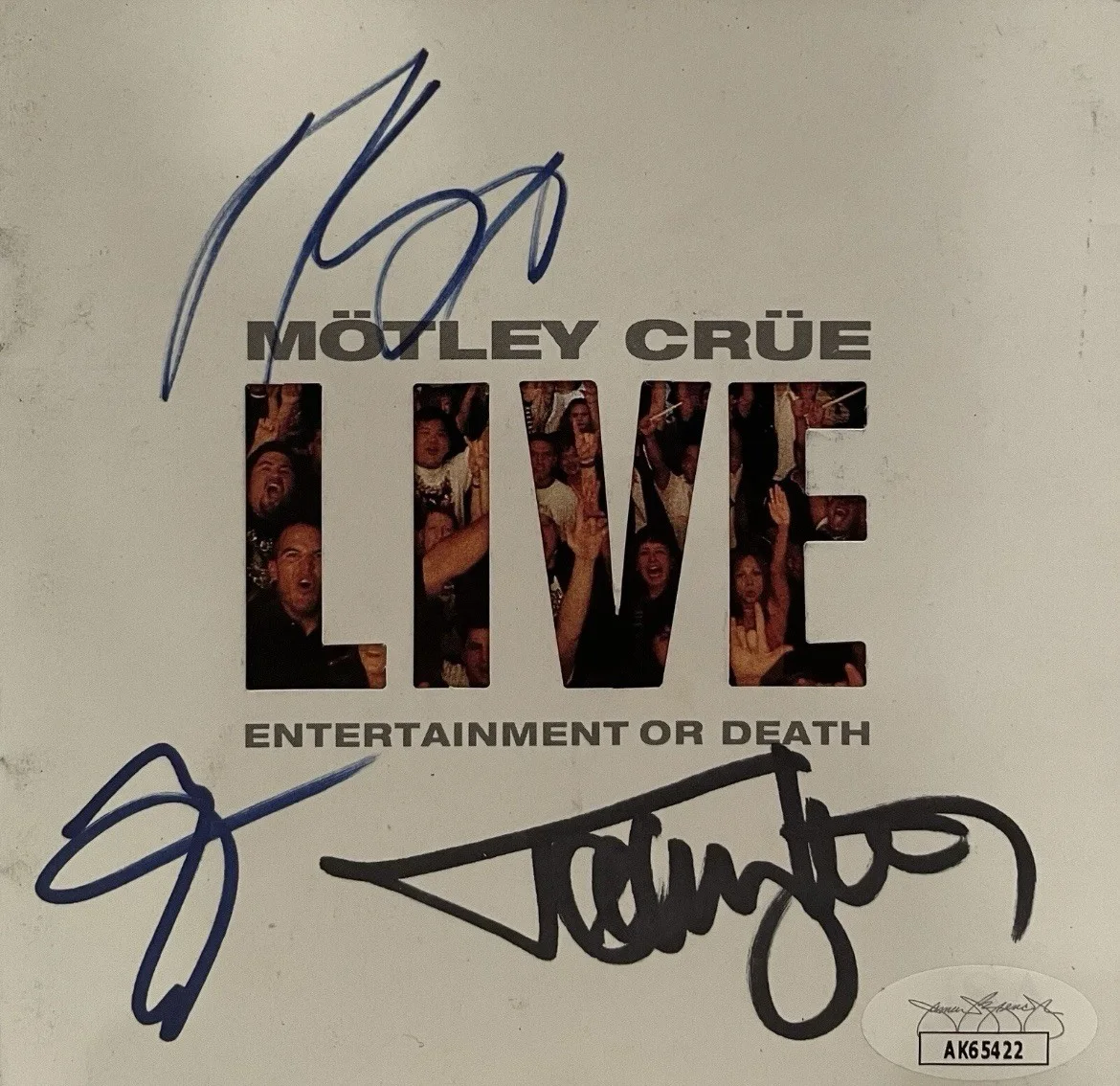 Motley Crue Signed Live Entertainment Or Death CD Nikki Sixx Vince Tommy JSA COA, image 3