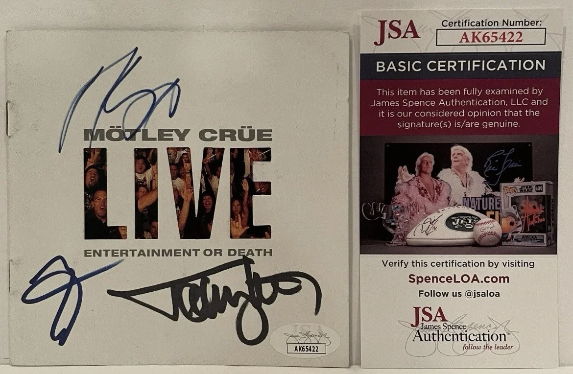 Motley Crue Signed Live Entertainment Or Death CD Nikki Sixx Vince Tommy JSA COA, image 4