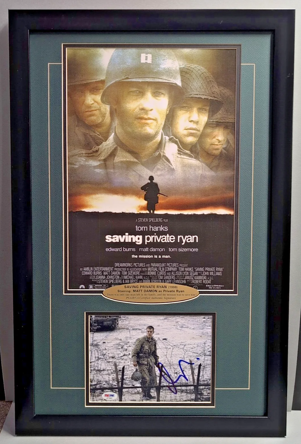 Matt Damon — Matt Damon Saving Private Ryan Signed Movie Poster 8x10 Photo PSA/DNA COA Frame, image 2
