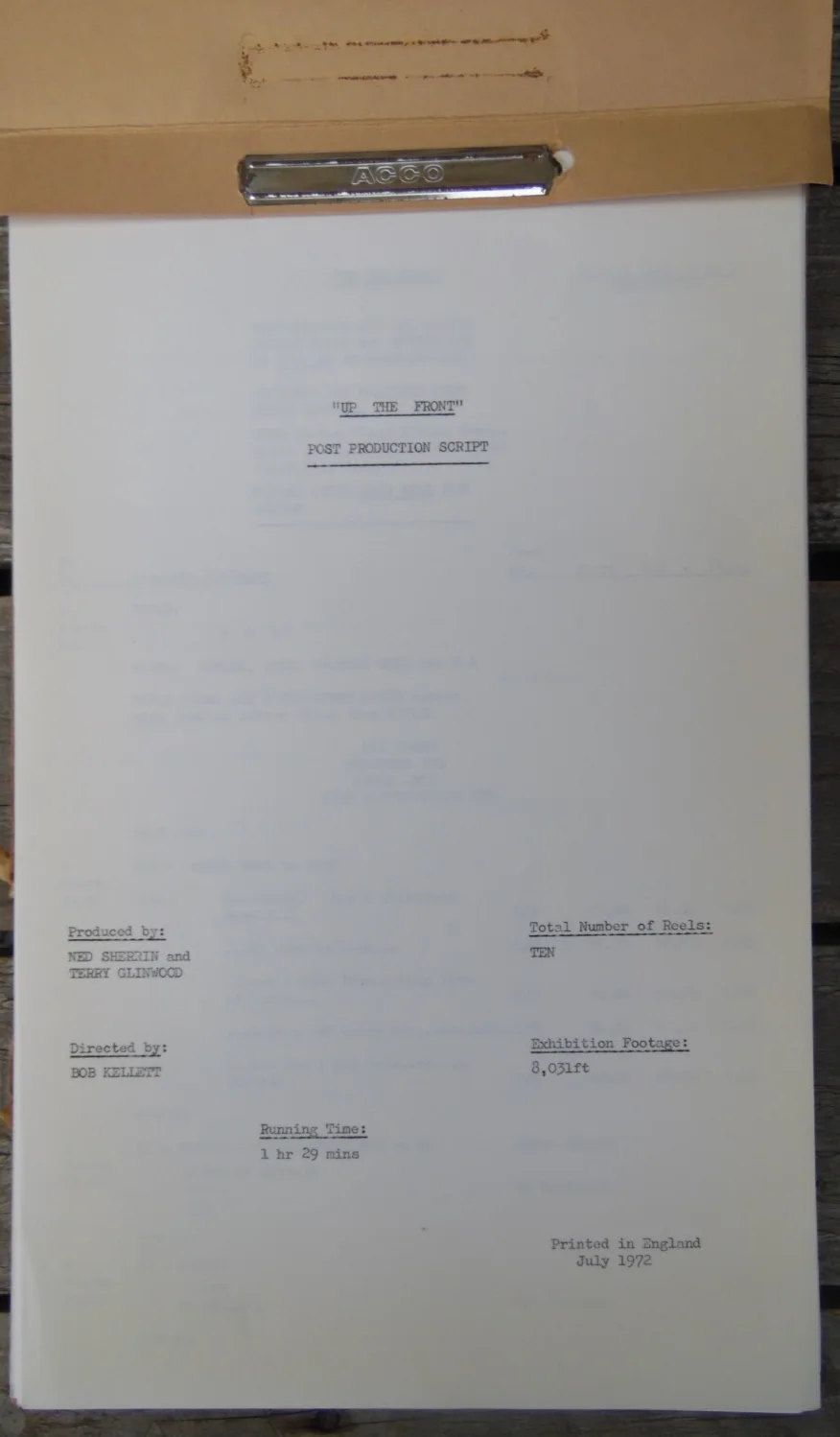 Vintage Frankie Howerd "UP THE FRONT" Genuine Original Release Movie Script 1972, image 3